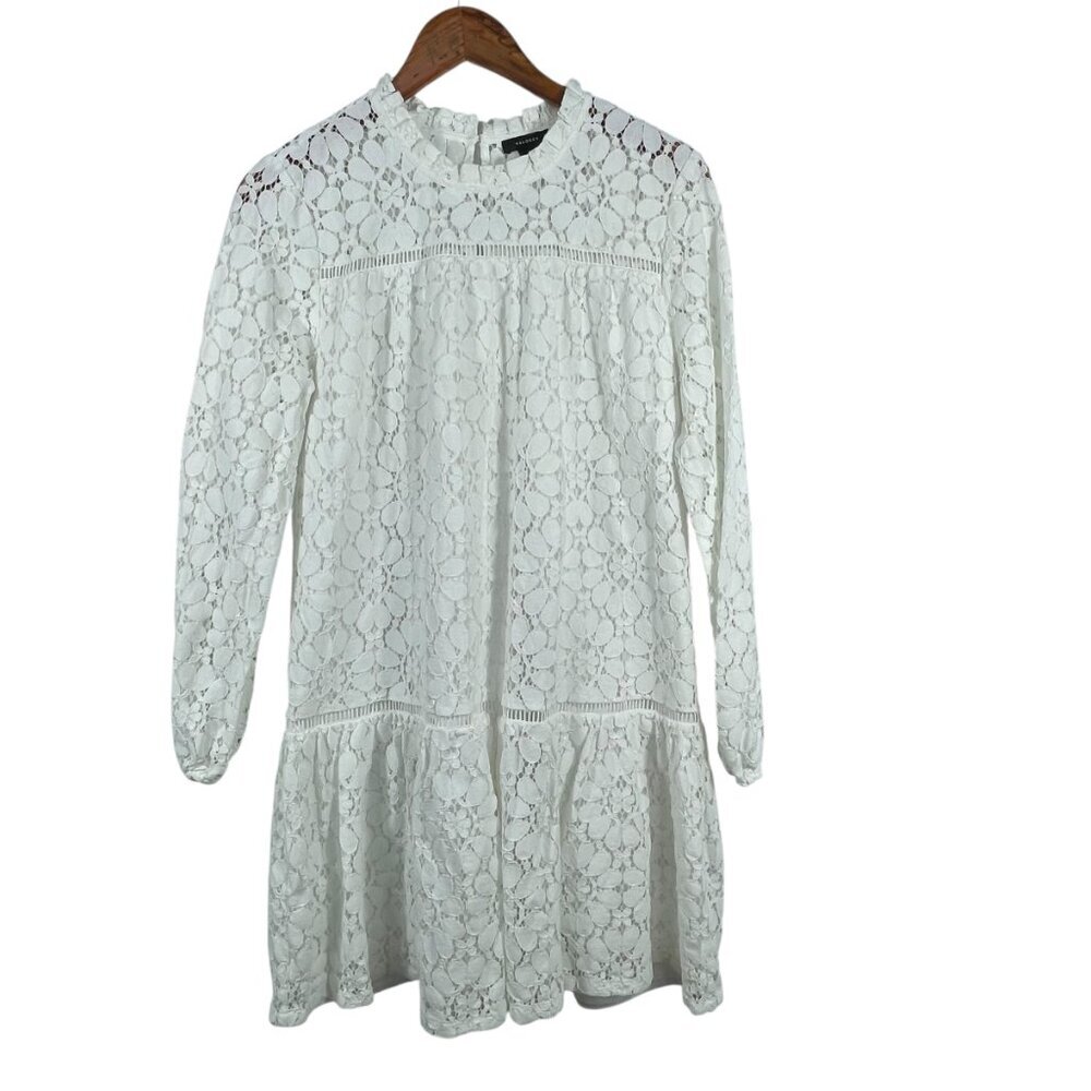 Halogen White Lace Shift Dress Long Sleeve Cotton Blend Size M - Picture 12 of 12